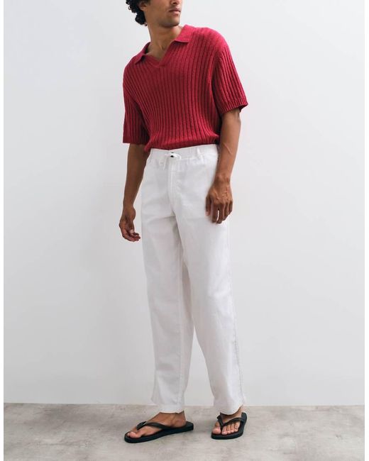 Jack & Jones White Linen Mix Pants With Drawstring for men