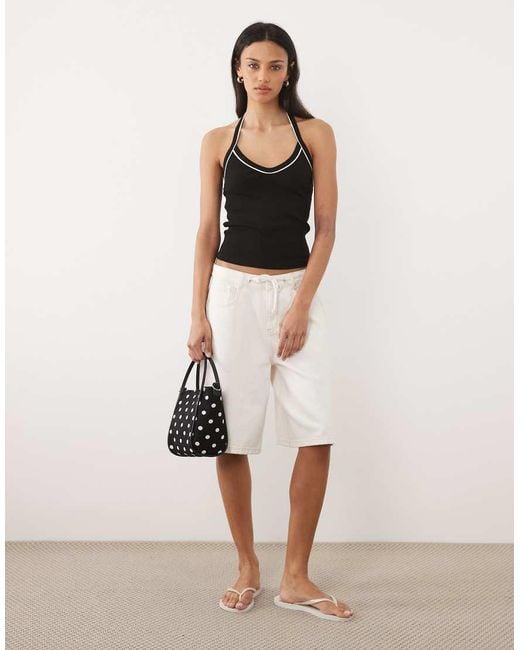 ASOS Black Ribbed Halter Neck Top With Contrast Piping