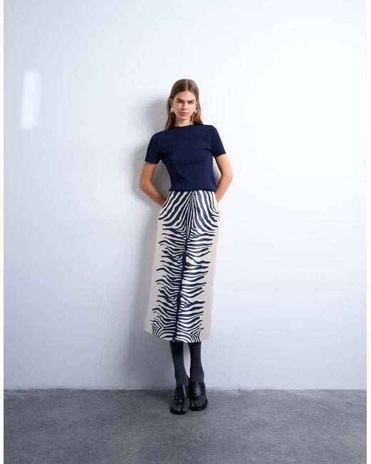 TOPSHOP Blue Satin A Line Midi Skirt