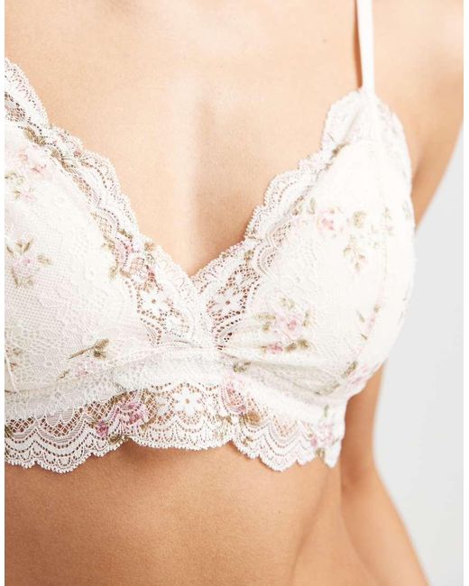 Lindex Natural Valerie Floral Printed Lace Padded Triangle Bralette