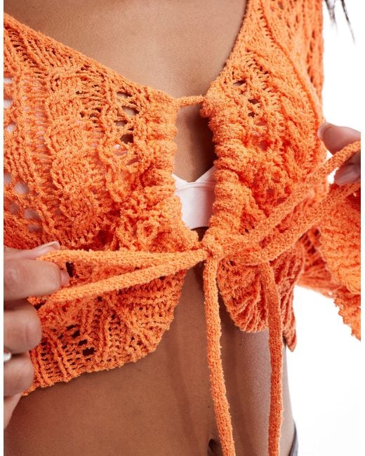 emory park Orange Crochet Key Hole Cardigan