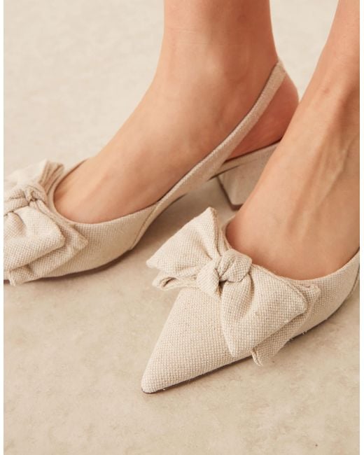 Asos Design Wide Fit Blue Symphony Bow Slingback Mid Block Heeled Shoes