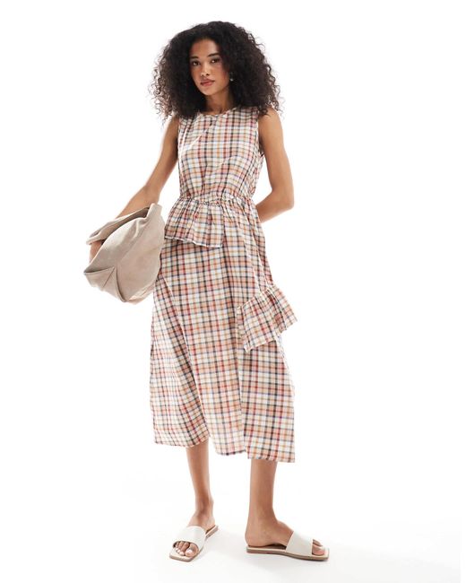 Native Youth Pink – kariertes rüschen-kleid