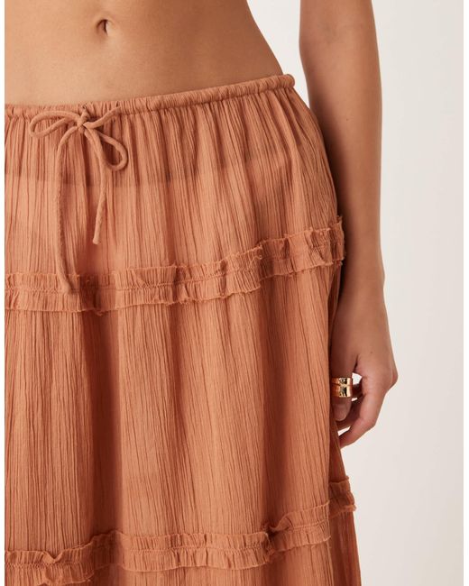 ASOS Natural Crinkle Ruffle Maxi Beach Skirt