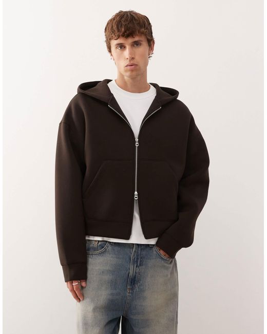 Simon - sweat à capuche zippé en imitation néoprène - foncé Weekday pour homme en coloris Black