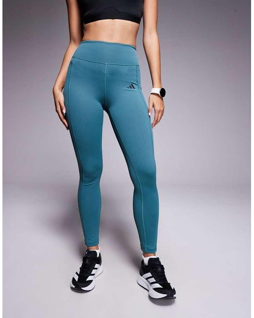 Adidas Originals Blue Adidas Training Optime 7/8 Rib leggings