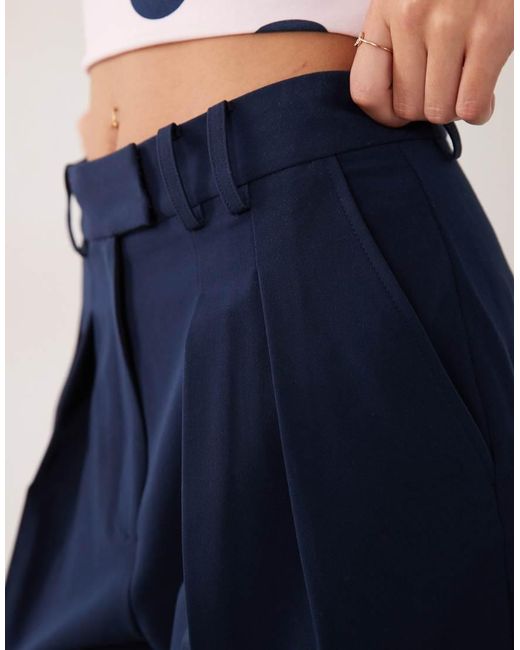 ASOS Blue Tailored Wide Leg Trousers With Pleat Detail