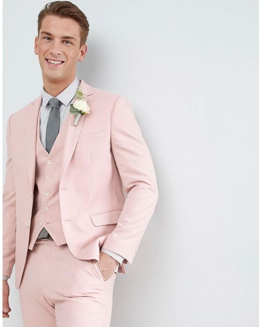 Moss Bros Moss London Wedding Skinny Suit Jacket In Light Pink for men