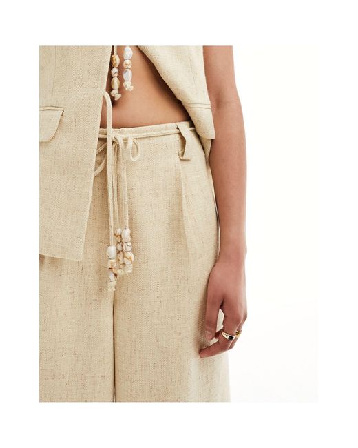 ASOS White Wide Leg Trousers With Beaded Tie Detail