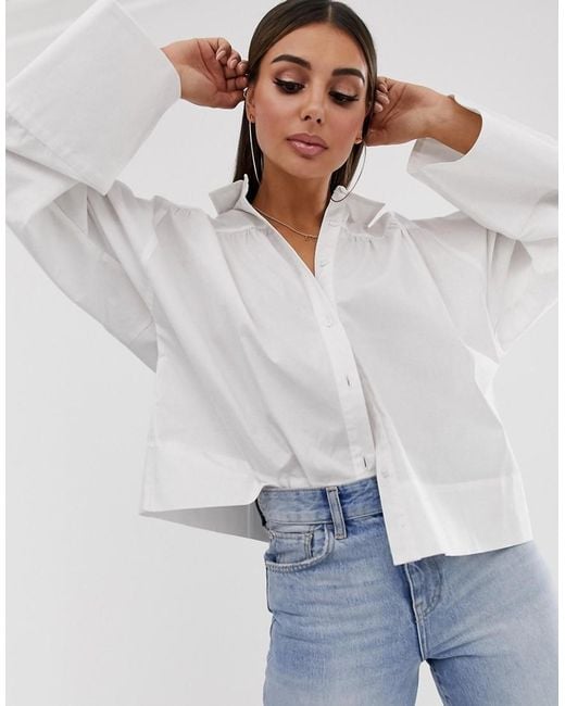 ASOS White Long Sleeve Shirt With Oversized Cuff Detail