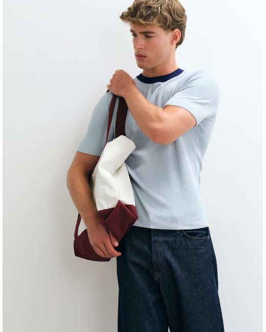 ASOS White Muscle Fit Knitted T Shirt With Contrast Collar for men