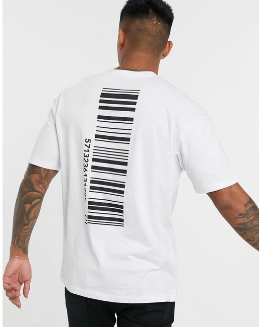 Jack & Jones – Core – Kastenförmiges T-Shirt mit Barcode-Print hinten in White für Herren