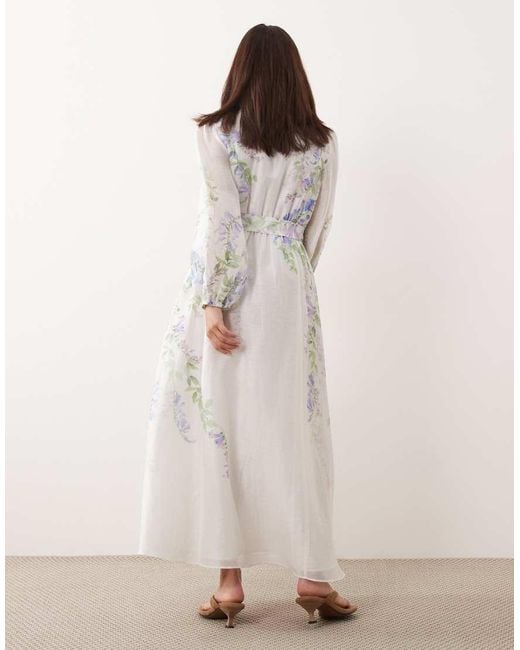 Forever New White Balloon Sleeve Button Through Belt Detail Midi Dress