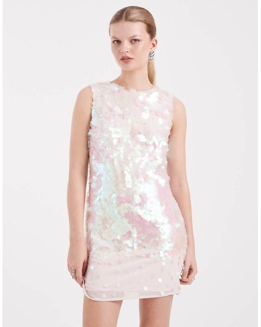 Miss Selfridge White Premium Sequin Shift Dress
