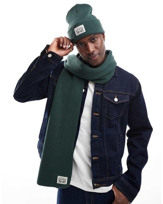 Levi's Blue Knit Scarf With Patch Logo for men