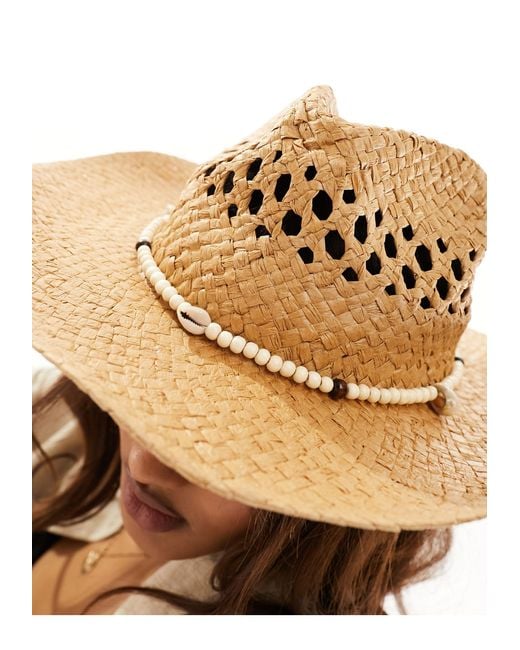 South Beach Natural Cowboy Hat With Bead Detail