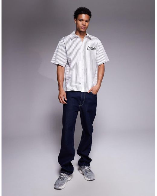 Courtside Gray Boxy Striped Shirt for men