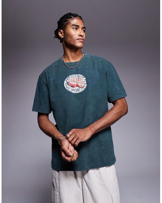 ASOS Blue Heavyweight Relaxed T-shirt With Chest Graphic for men