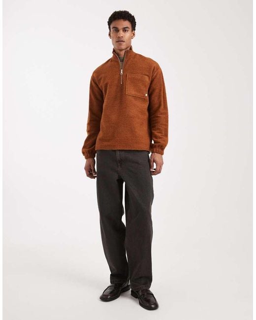 Farah Brown Boxdale Half Zip Sweatshirt for men