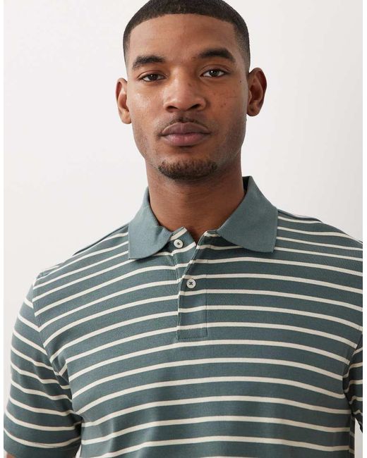 SELECTED Green Short Sleeve Stripe Polo for men