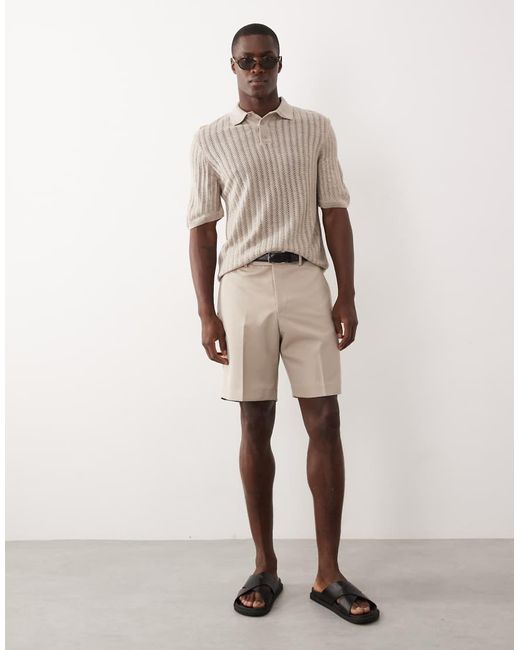 ASOS Natural Knitted Pointelle Stitch Button Polo for men