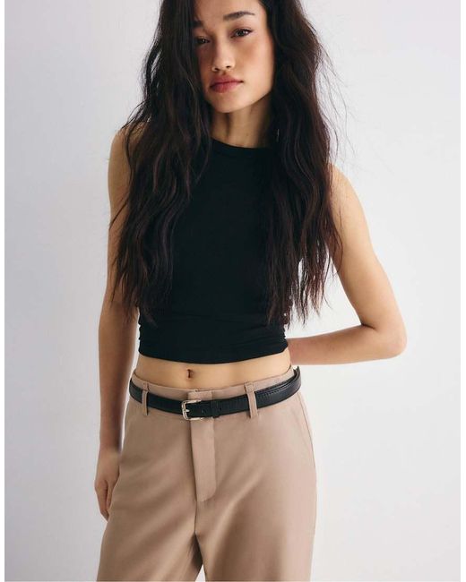 Stradivarius Natural Flowing Straight-leg Smart Trousers With Belt