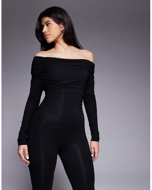 Oh Polly Blue Erisen Stretch Jersey Off Shoulder Straight Leg Jumpsuit