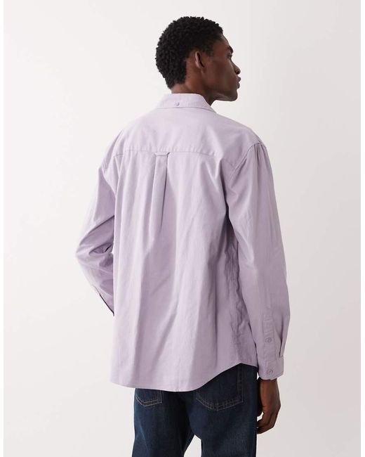 Farah Purple Netherton Long Sleeve Logo Cord Shirt for men