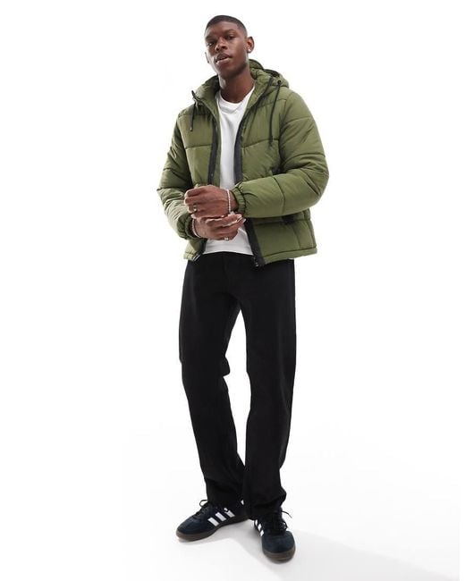 ASOS Green Nylon Puffer Jacket With Contrast Trims for men