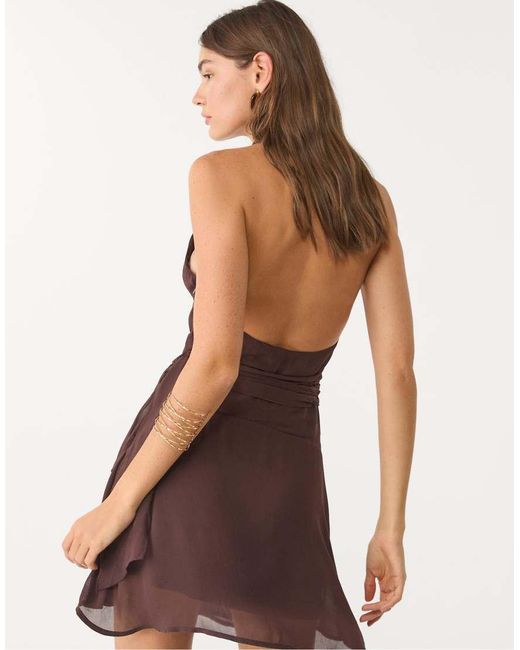 Stradivarius Korte Halterjurk in het Brown