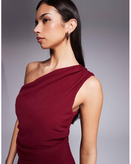 ASOS Red Draped One Shoulder Jumpsuit