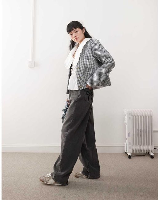 Miss Selfridge Gray Mono Check Quilted Bed Jacket