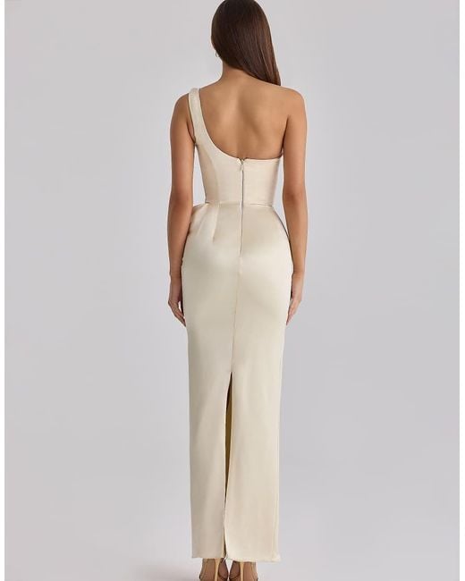 House Of Cb White Caprice Lemon One Shoulder Satin Maxi Dress