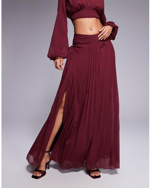 ASOS Purple Dropped Waist Pleated Detail Maxi Skirt