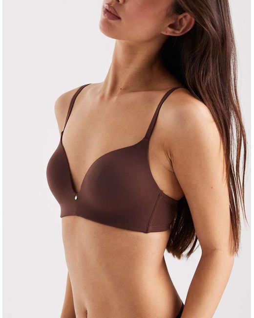 ASOS Brown Moulded Non Wired Padded Bra With Charm Detail And Embossed Straps