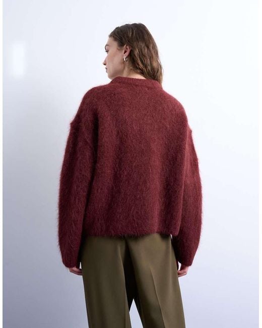 TOPSHOP Red Knitted Premium Alpaca-blend Crew Neck Boxy Jumper