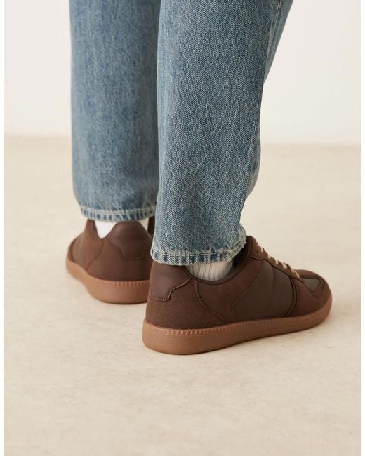 ASOS Men's Blue Retro Sneakers With Paneling And Gum Sole