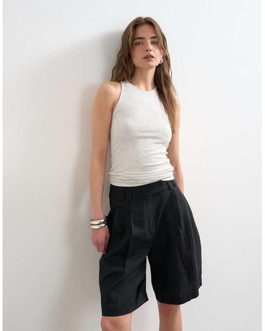 TOPSHOP Gray Premium Lyocell Blend Soft Rib Racer Tank Top