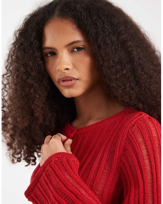 ASOS Red Knitted Ladder Stitch Cardigan