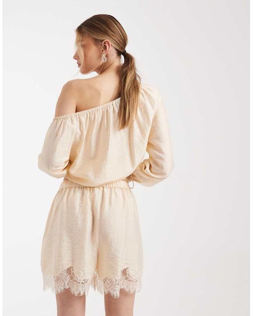 ASOS Natural Satin Lace Trim Shorts
