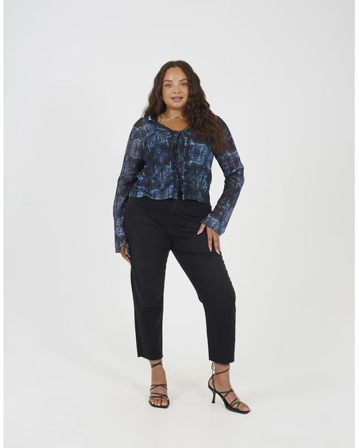 Brave Soul Blue Curve Raw Hem Cropped Mom Jeans