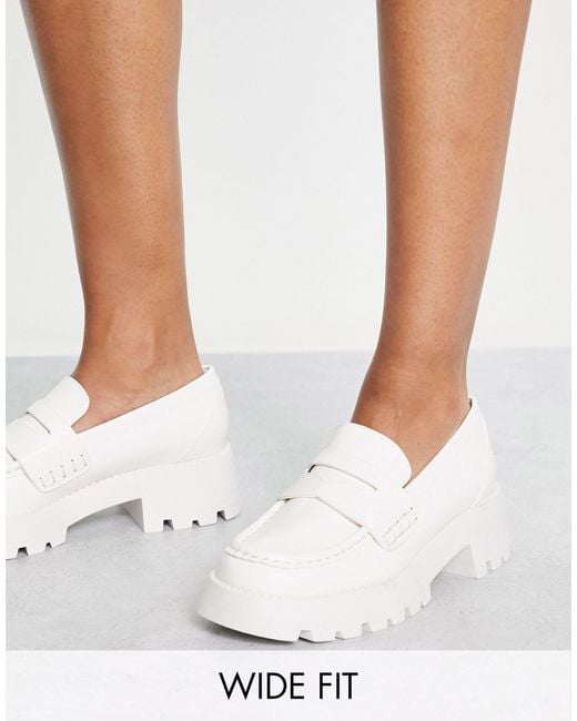 Pull&Bear Wide Fit Chunky Loafer in White Lyst