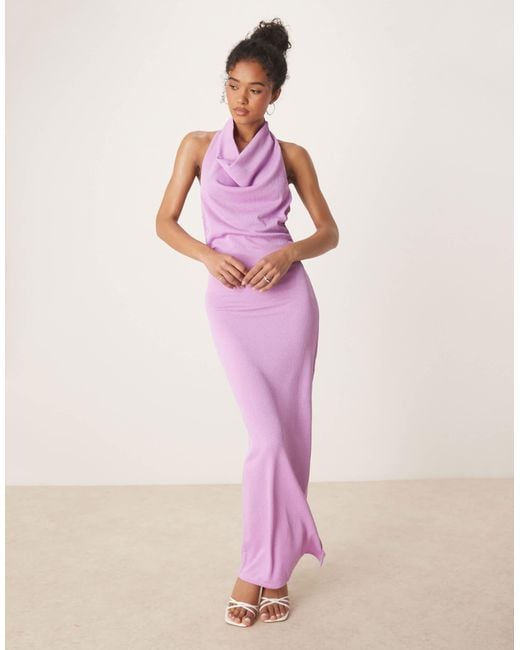 Robe longue texturée à col bénitier et dos décolleté Vila en coloris Pink