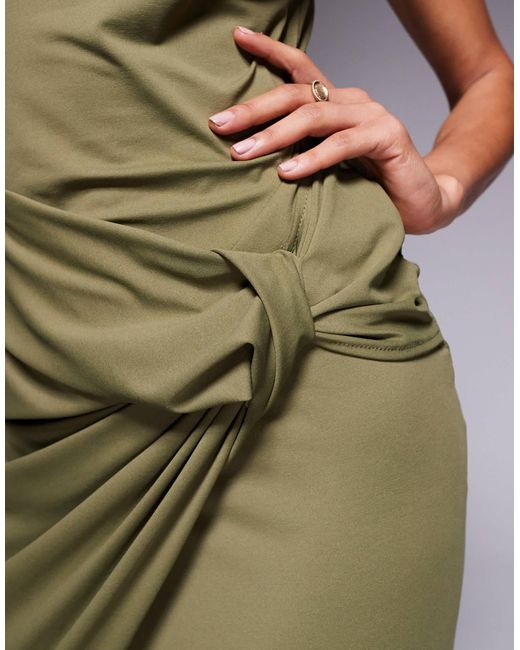 ASOS Green Slash Neck Twist Front Midi Dress