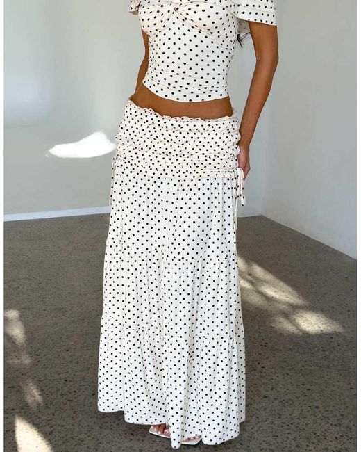 Tiger Mist Natural Denali Ruched Drop Waist Maxi Skirt