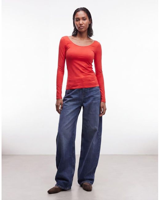 & Other Stories Red Long Sleeve Slim Fit Top With Thumb Holes