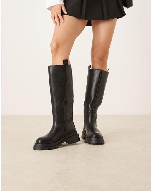 Asos Design Wide Fit Black – cecilia – flache, kniehohe stiefel