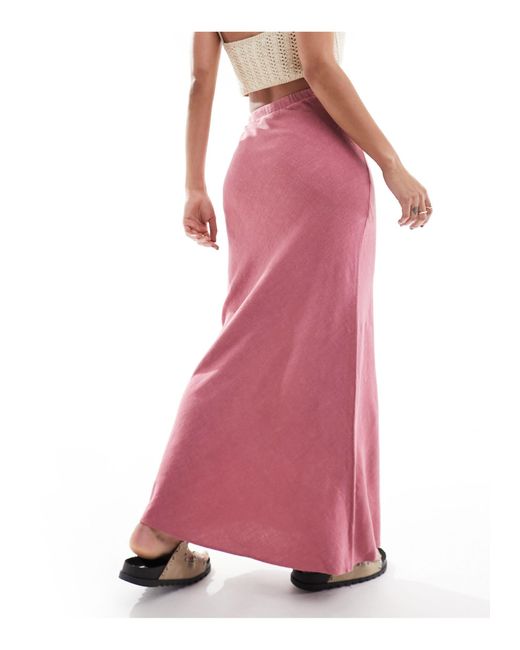 ASOS Pink Linen Look Tie Waist Bias Maxi Skirt