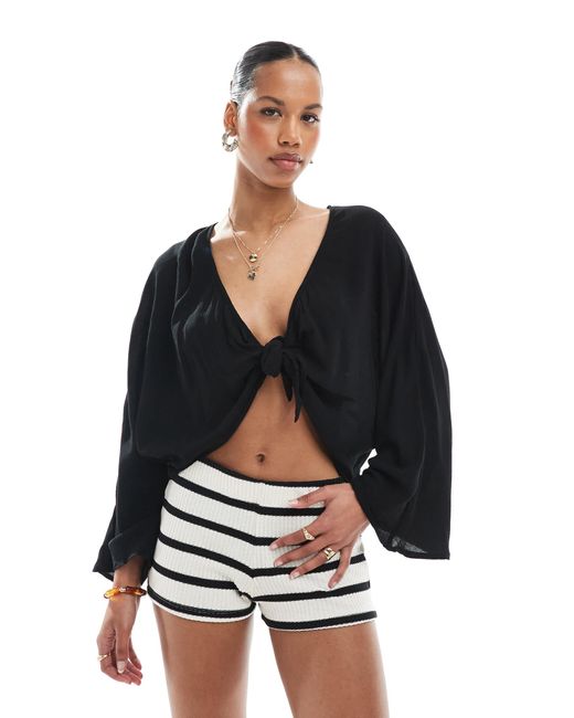ONLY Black Textured Tie Front Floaty Top