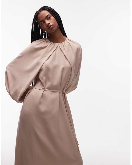 & Other Stories Multicolor Satin Cape Detail Maxi Dress With Volume Sleeves